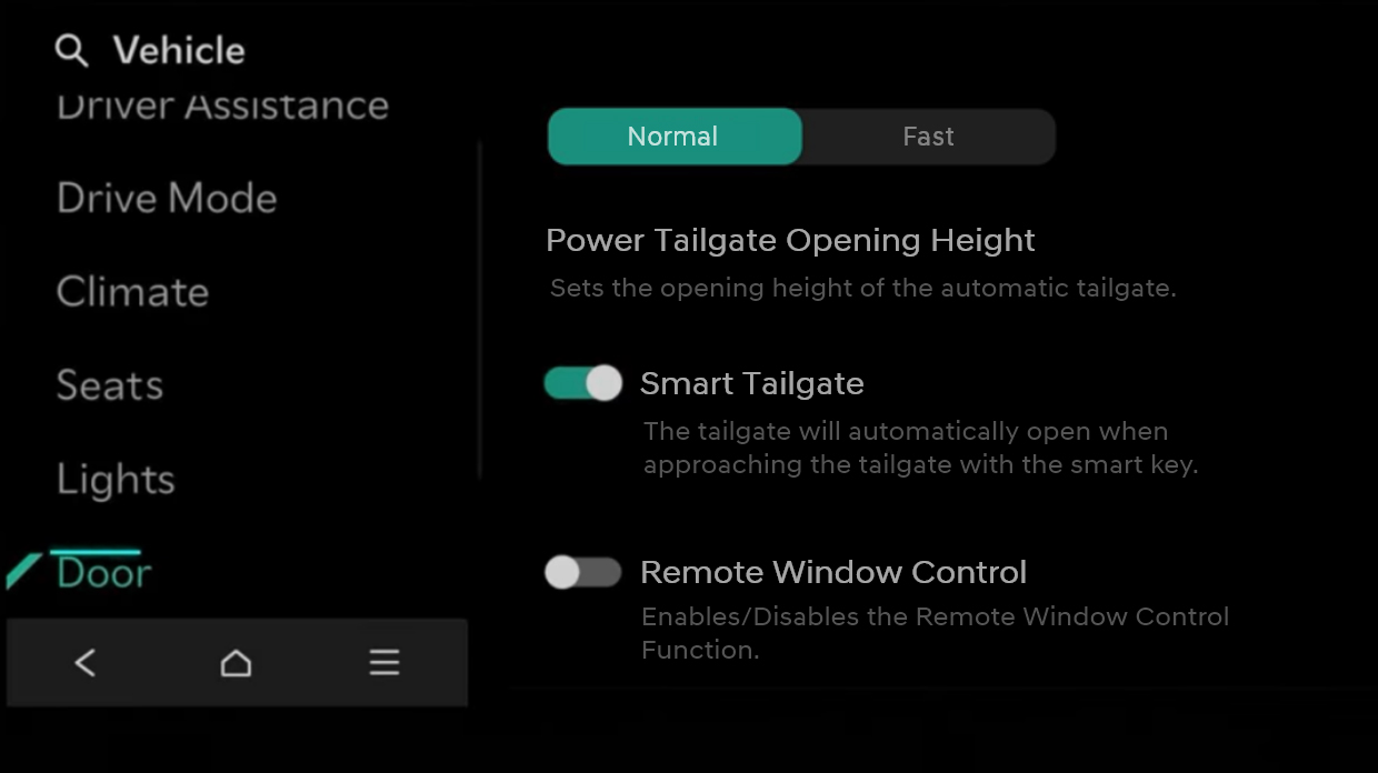 Step 3: Door → Enable 'Smart Tailgate'